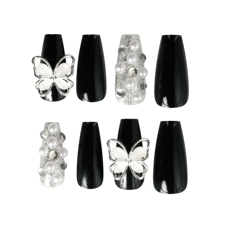 Press-On Nails Black Butterfly 24pcs (KAMIO)