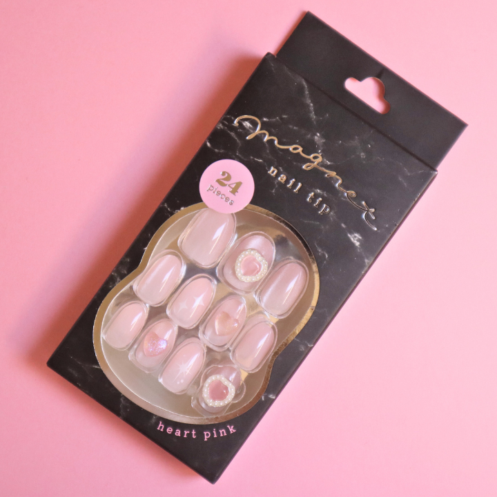 Press-On Nails heart Pink 24pcs (Q-Lia)