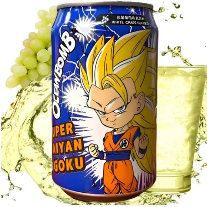 Dragon Ball Sparkling Water Super Saiyan 3 Goku White Grape Flavour 330ml (OCEAN BOMB)