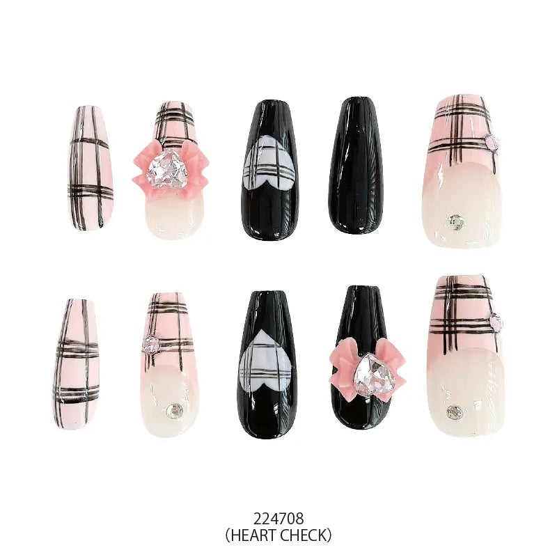 Press-On Nails Heart Check 24pcs (KAMIO)