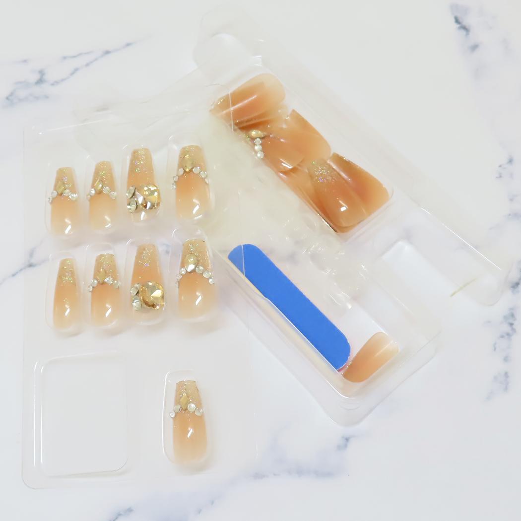 Press-On Nails Orange Beige Glitter 24pcs (KAMIO)