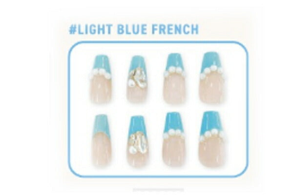 Press-On Nails Light Blue French 24pcs (KAMIO)