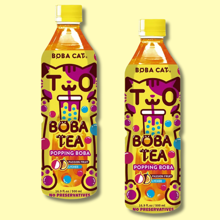 Kawaii Popping Boba Tea Passion Fruit & Lychee 500ml (BOBA CAT) DATOVARE