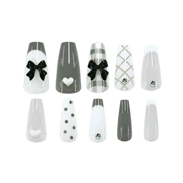 Press-On Nails Gray Check 24pcs (CRUX)