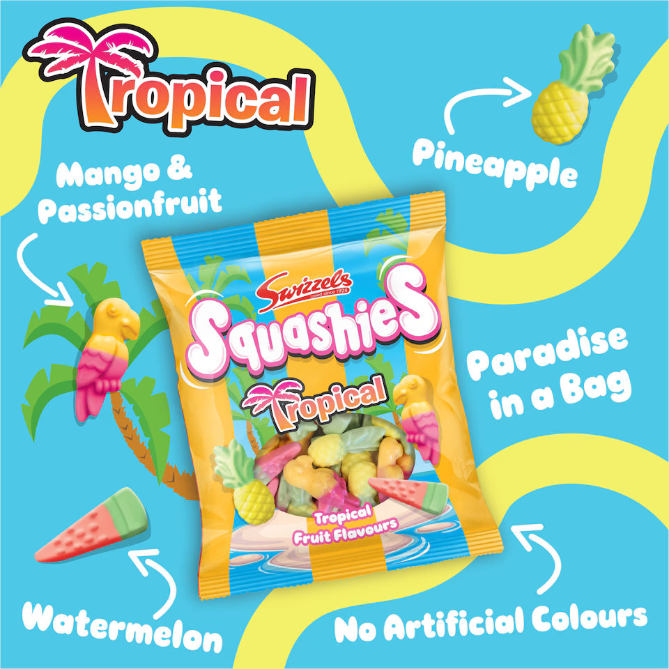 Squashies Sour Tropical Flavour Gums 100g (SWIZZELS)