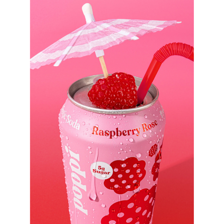 Prebiotic Soda Raspberry Rose 355ml (POPPI)
