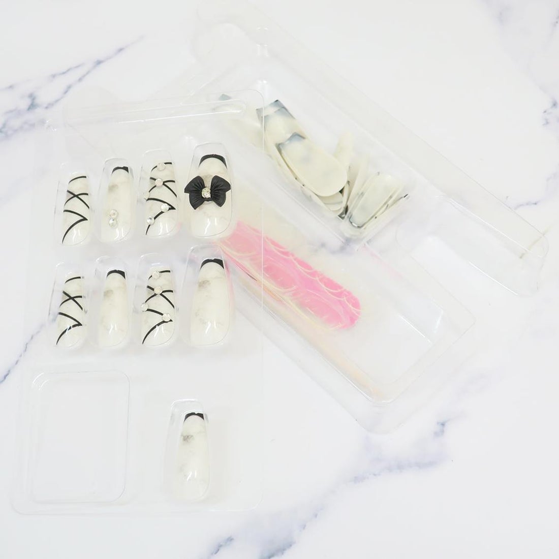 Press-On Nails MARBLE RIBBON 24pcs (KAMIO)