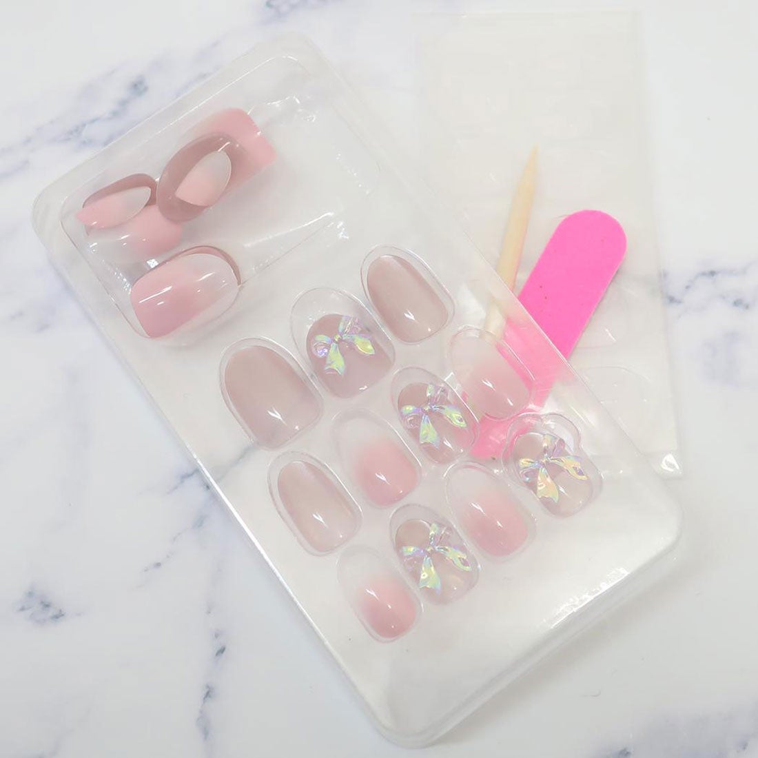 Press-On Nails Nuance Pink 24pcs (Q-Lia)
