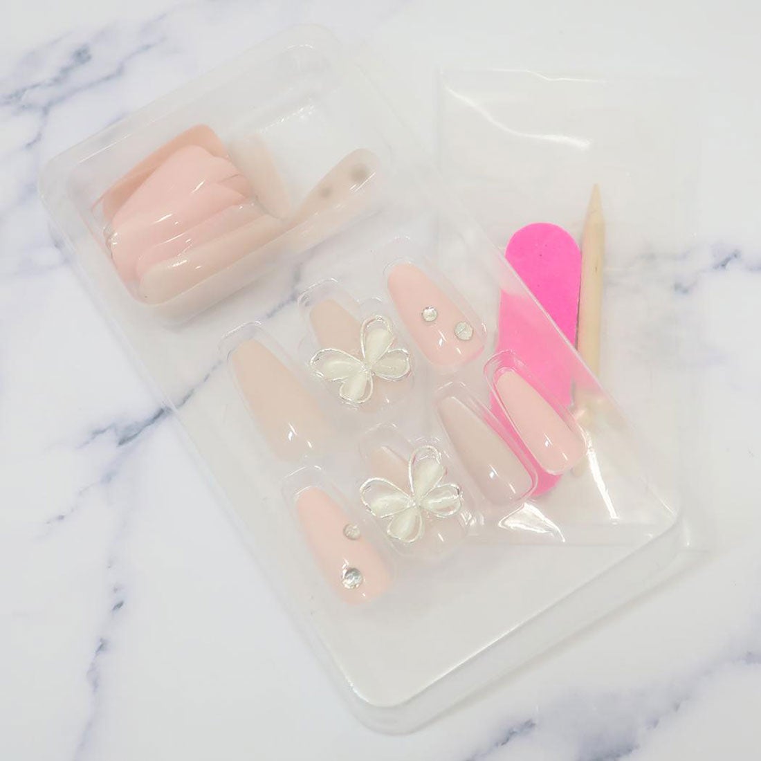 Press-On Nails Magnet Pink Beige 24pcs (Q-Lia)