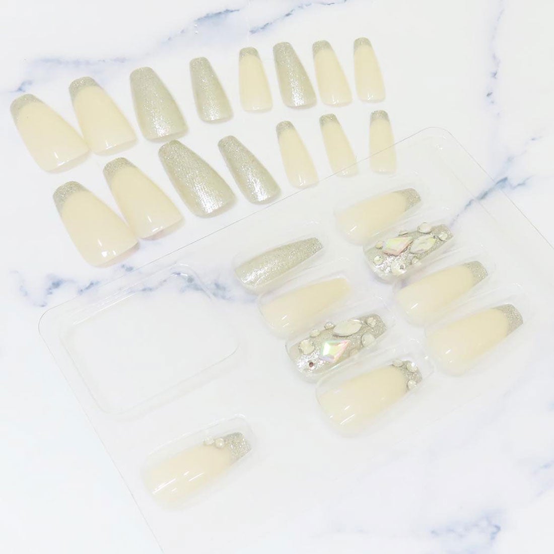 Press-On Nails SILVER FRENCH 24pcs (KAMIO)