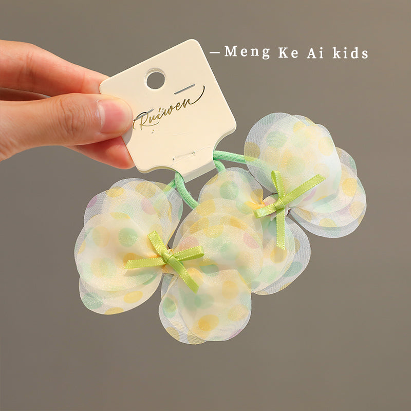 2-set Hair Ties w/ Shiny Chiffon Butterfly