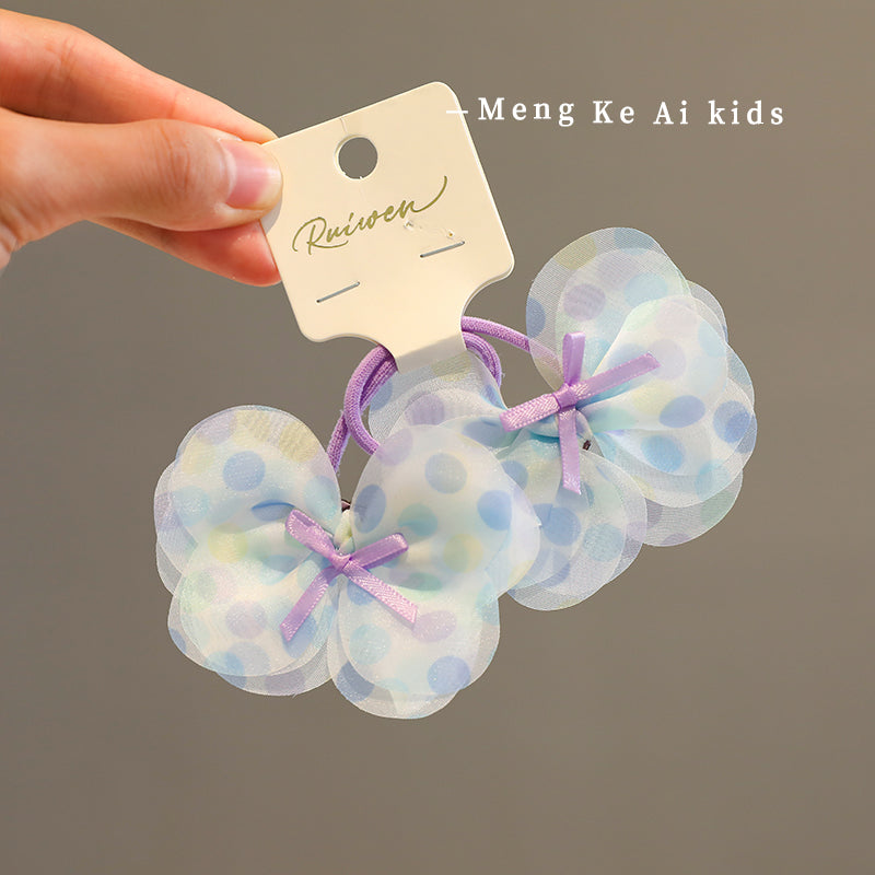 2-set Hair Ties w/ Shiny Chiffon Butterfly