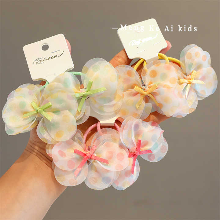 2-set Hair Ties w/ Shiny Chiffon Butterfly