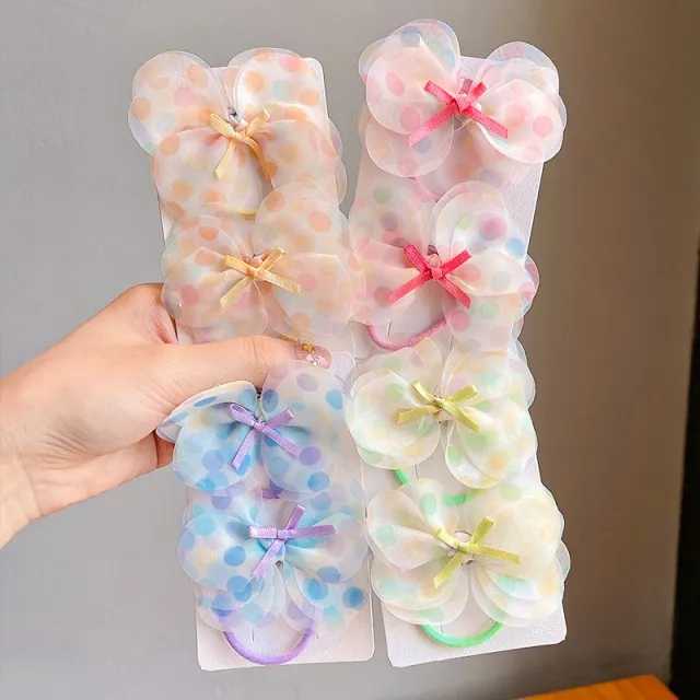 2-set Hair Ties w/ Shiny Chiffon Butterfly