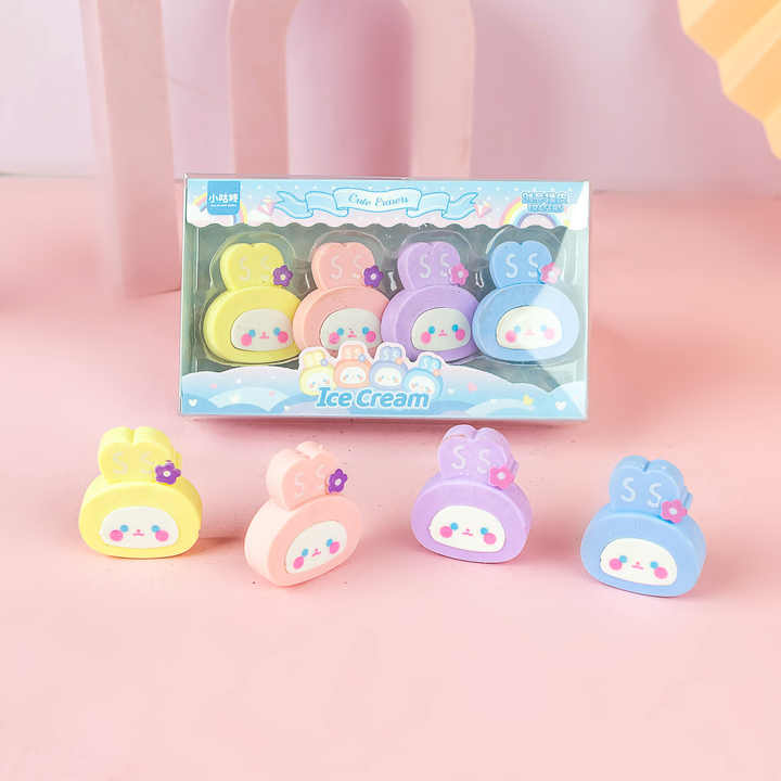 Viskelærsett Cute Erasers Ice Cream 4stk