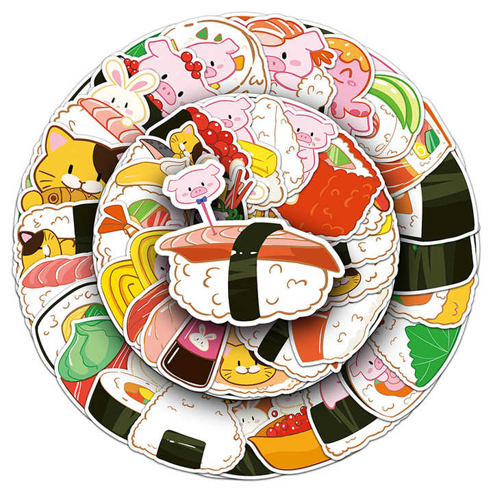Sticker Flakes Kawaii Sushi Onigiri Animals