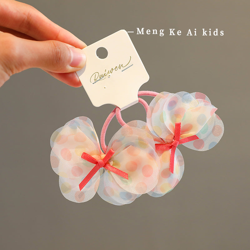 2-set Hair Ties w/ Shiny Chiffon Butterfly