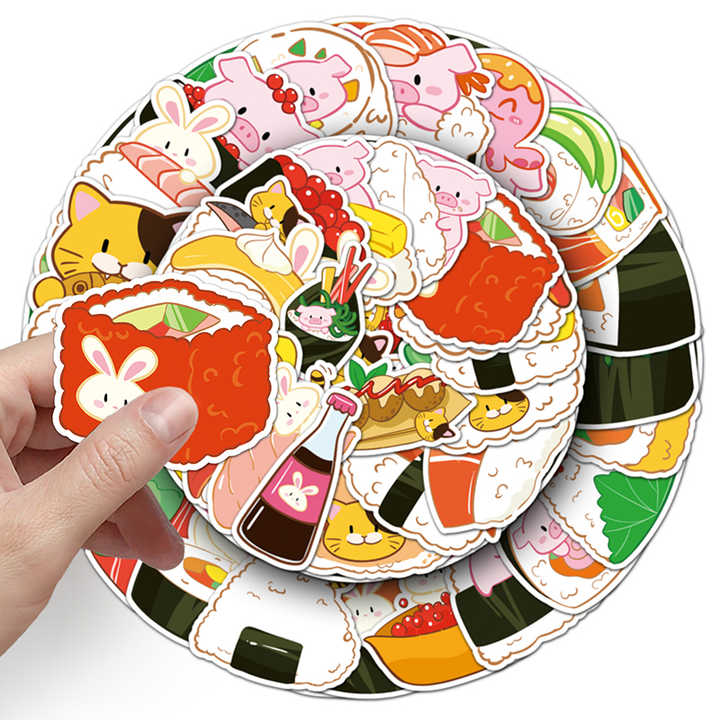 Sticker Flakes Kawaii Sushi Onigiri Animals