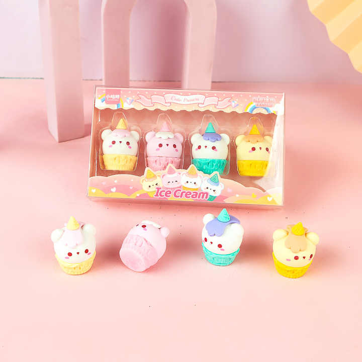 Viskelærsett Cute Erasers Ice Cream 4stk