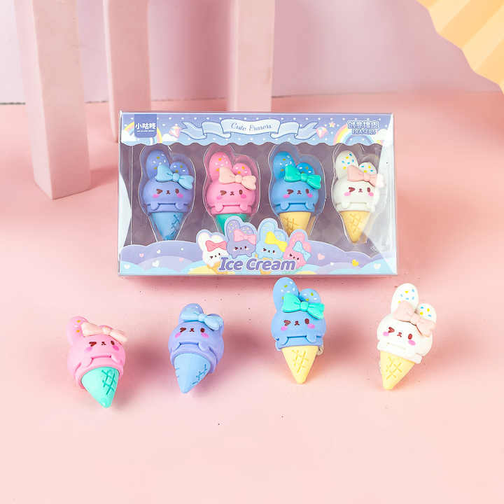 Viskelærsett Cute Erasers Ice Cream 4stk