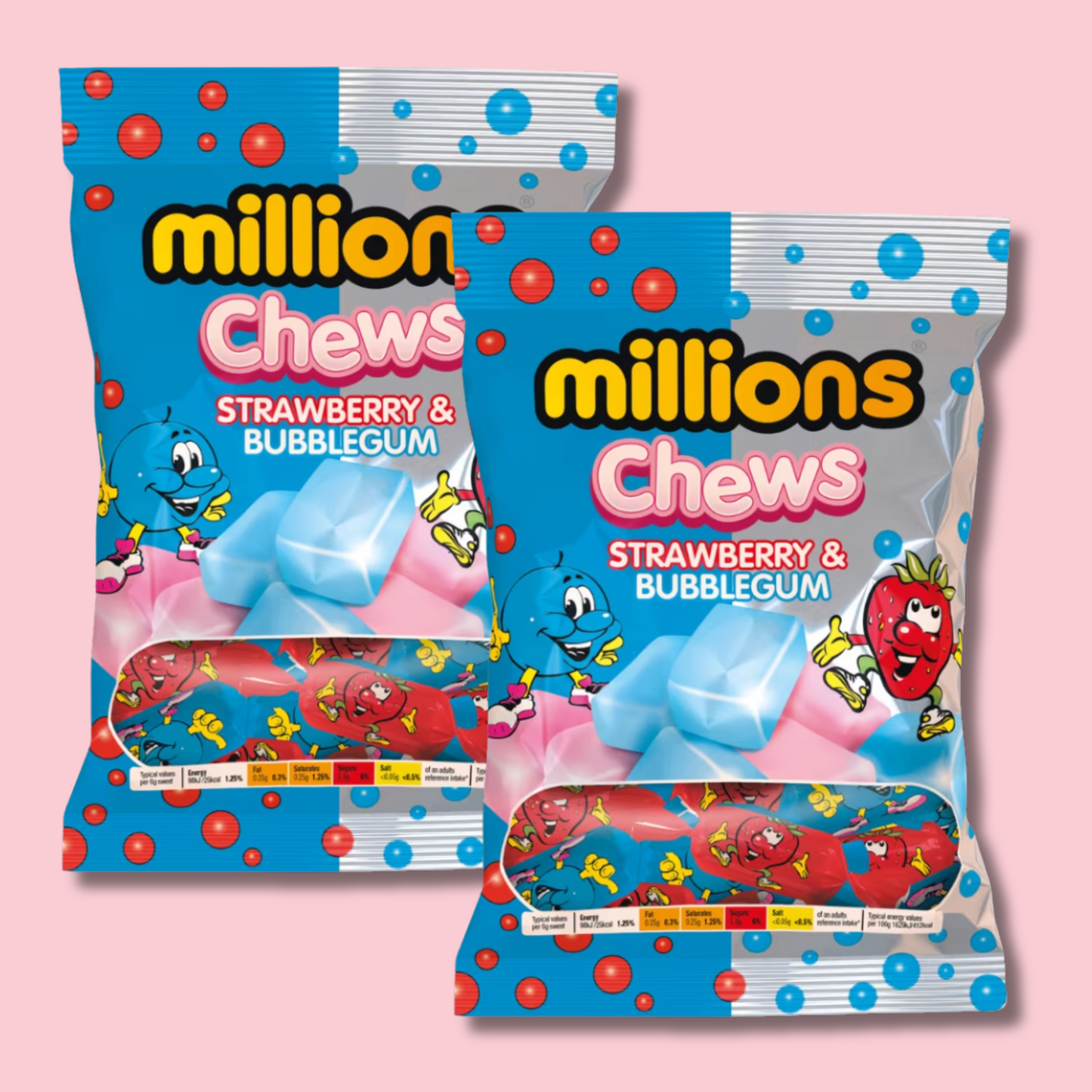 Millions Strawberry & Bubblegum Chews 120g HALAL DATOVARE