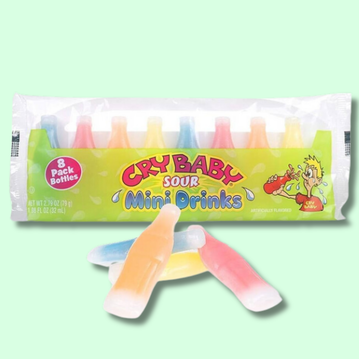 (TIKTOK VIRAL) Cry Baby Sours Mini Drinks Wax Bottles 8 Pack 79g (Tootsie)