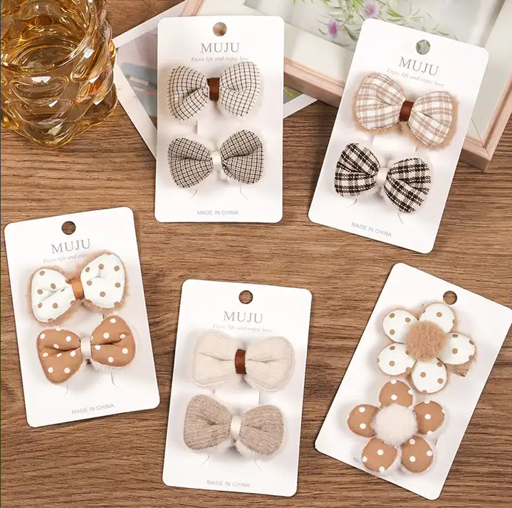 2-Pakning Hårspenne Fluffy Sløyfe Retro