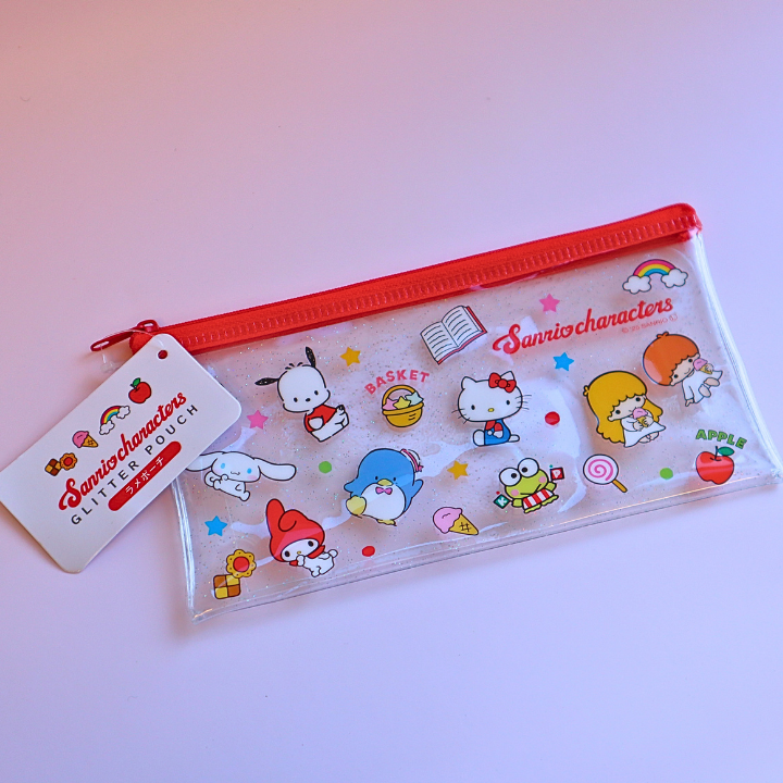 Sanrio Glitter Vinyl Flat Pouch Sanrio Characters Red(SANRIO)