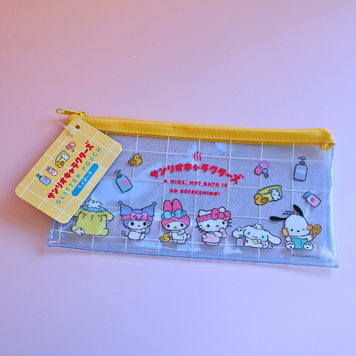 Sanrio Glitter Vinyl Flat Pouch Sanrio Characters Yellow (SANRIO)