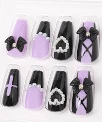 Press-On Nails Purple Black 24pcs (KAMIO)