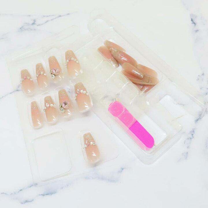 Press-On Nails Pink Glitter 24pcs (KAMIO)