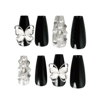 Press-On Nails Black Butterfly 24pcs (KAMIO)