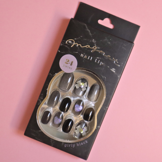 Press-On Nails Girly Black 24pcs (Q-Lia)