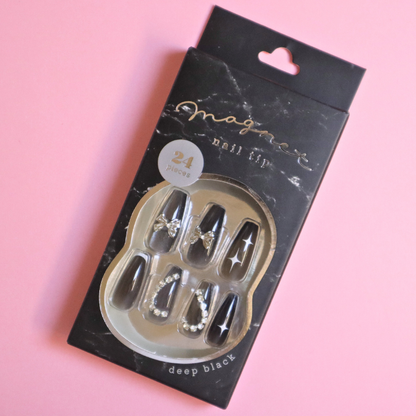 Press-On Nails Magnet Deep Black 24pcs (Q-Lia)