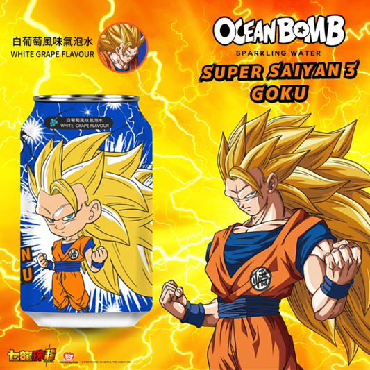 Dragon Ball Sparkling Water Super Saiyan 3 Goku White Grape Flavour 330ml (OCEAN BOMB)