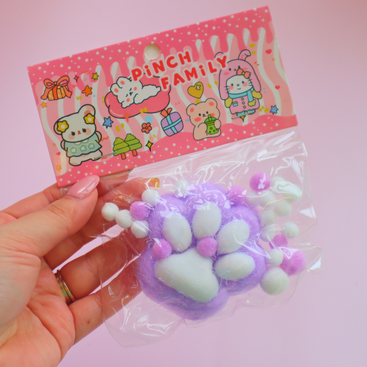 Taba Squishy Cat Paws Lilla & Hvit  (PINCH FAMILY)