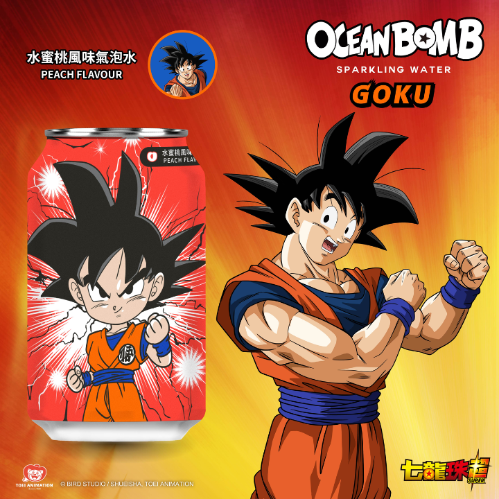Dragon Ball Sparkling Water Goku Peach Flavour 330ml (OCEAN BOMB)