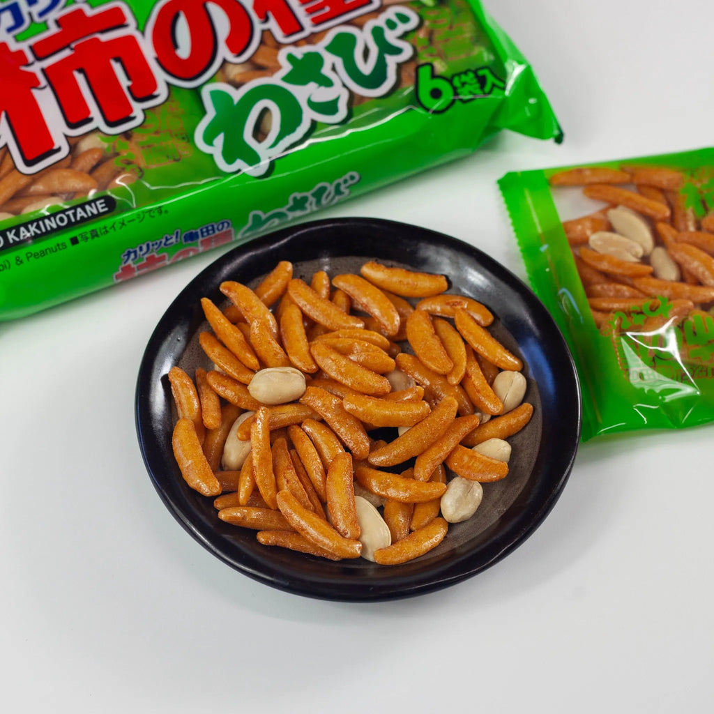 Wasabi Kakinotane Snack Rice Crackers with Peanuts 164g 6 Bags (KAMEDA)