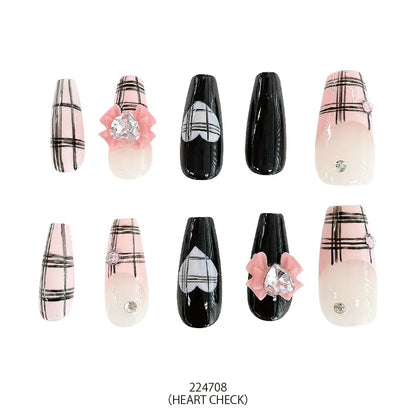 Press-On Nails Heart Check 24pcs (KAMIO)
