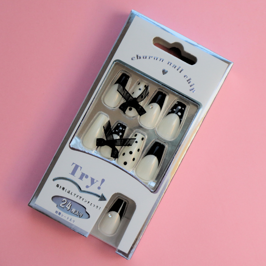 Press-On Nails Dot Ribbon 24pcs (KAMIO)