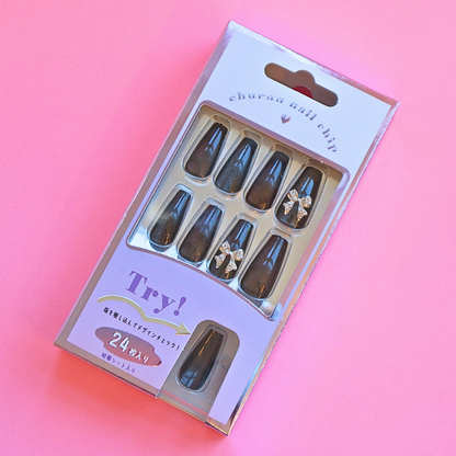 Press-On Nails MAGBLACK×CLEARH 24pcs (KAMIO)