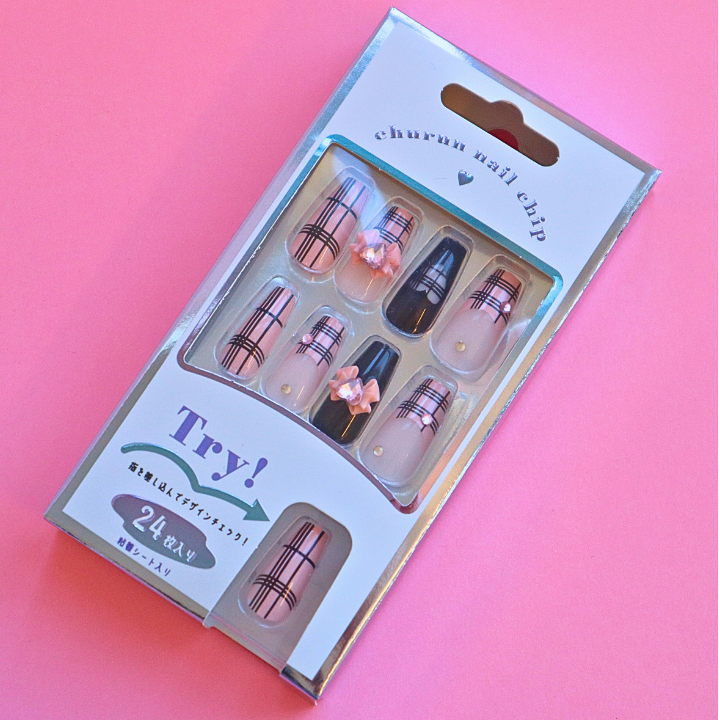 Press-On Nails Heart Check 24pcs (KAMIO)