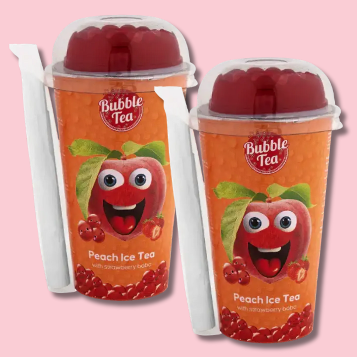 Bubble Tea Peach Ice Tea med Strawberry Flavored Boba 350 ml