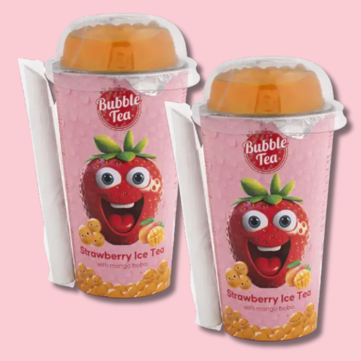 Bubble Tea Strawberry Ice Tea med Mango Flavored Boba 350 ml