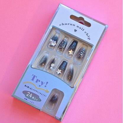 Press-On Nails Sheer Black 24pcs (KAMIO)