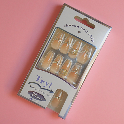 Press-On Nails Orange Beige Glitter 24pcs (KAMIO)