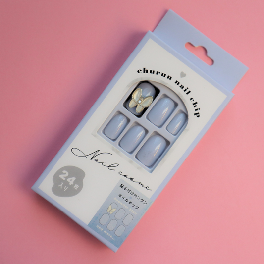 Press-On Nails Powder Blue 24pcs (KAMIO)