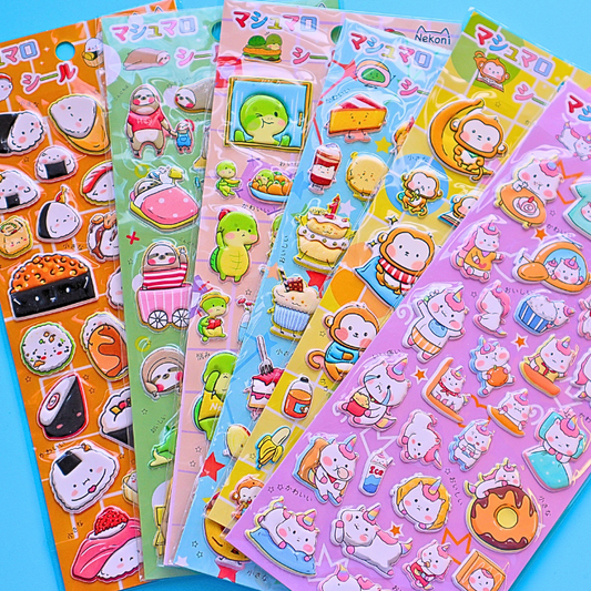Sticker Sheet Stickers 3D Marshmallow Puffy Animals (NEKONI)