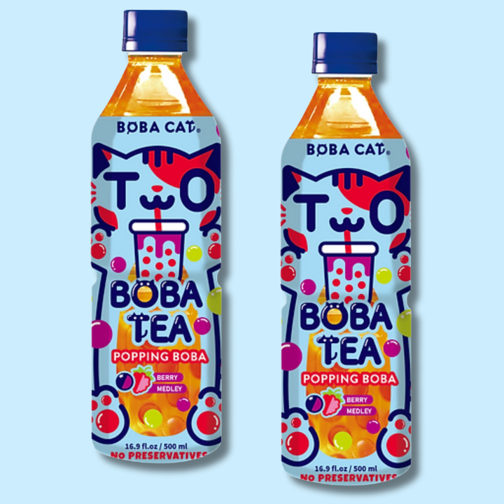 Kawaii Popping Boba Tea Fruity Berry Medley 500ml (BOBA CAT)