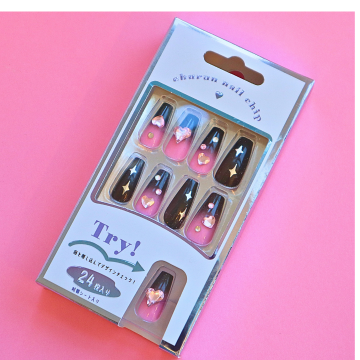 Press-On Nails BLACK PINK 24pcs (KAMIO)